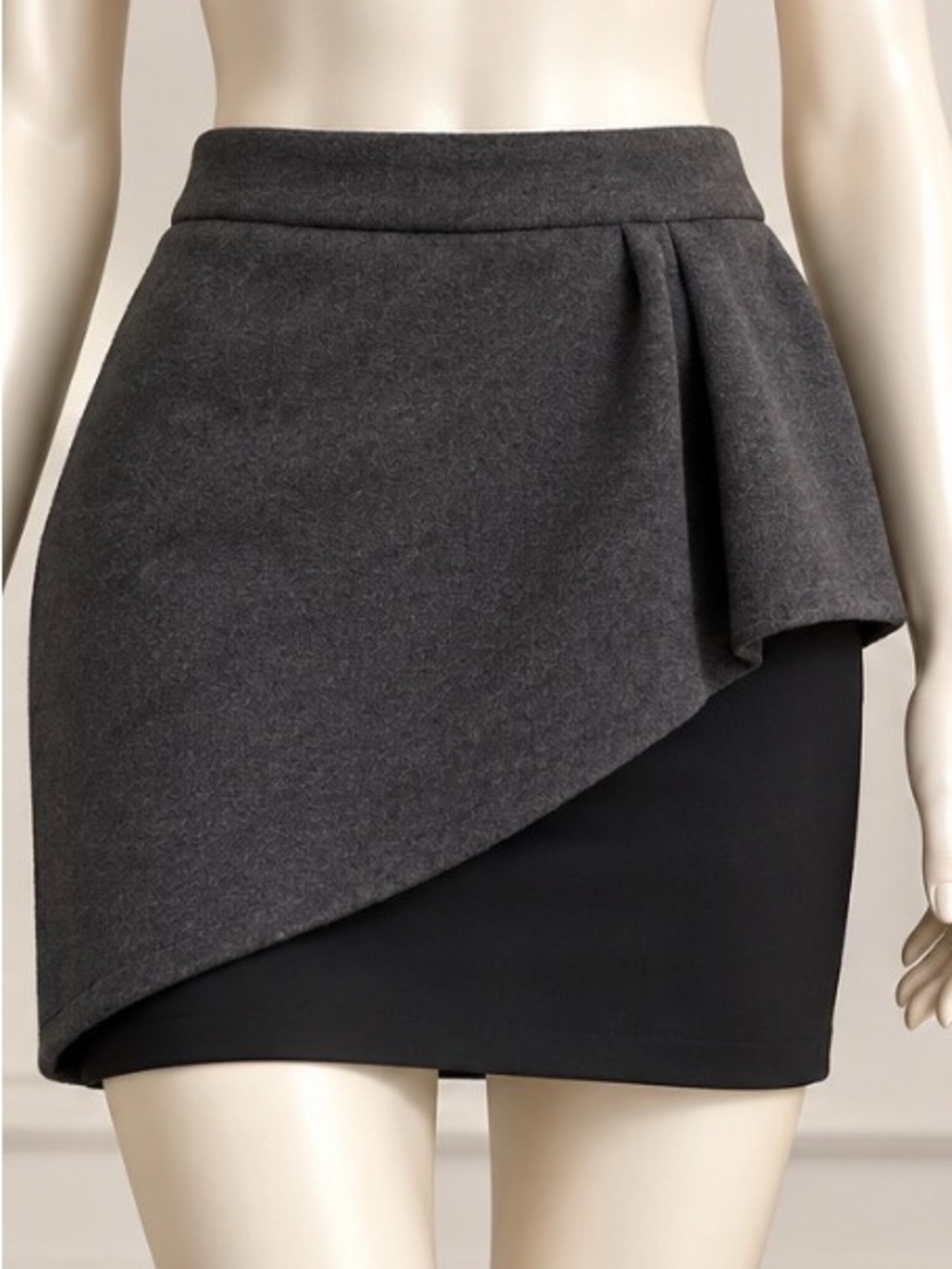 Maje Two-Tone Gray and Black Asymmetrical Mini Skirt
